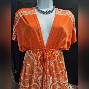 Cristinalove Coral Paisley V-neck Beach Dress